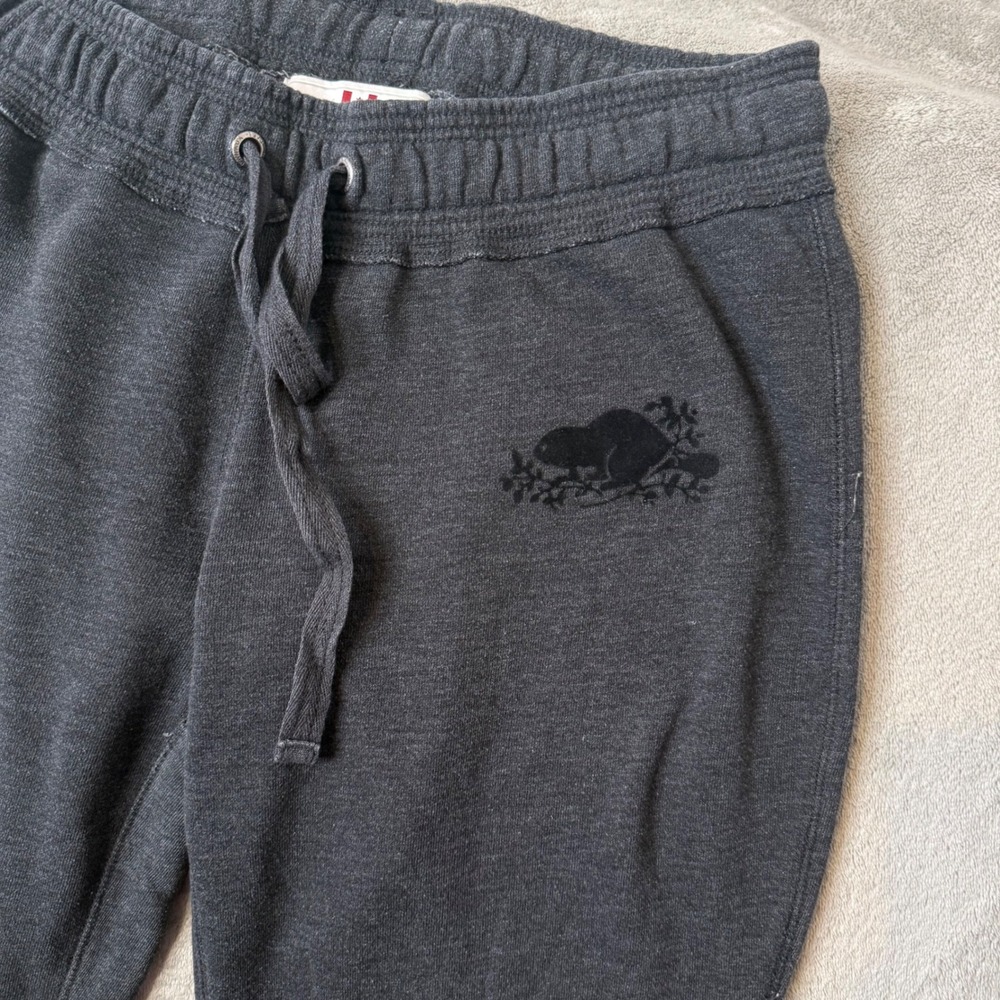 Roots Canada Beaver Logo Sweatpants Women M Fleece Lined Wide Leg organic Cotton